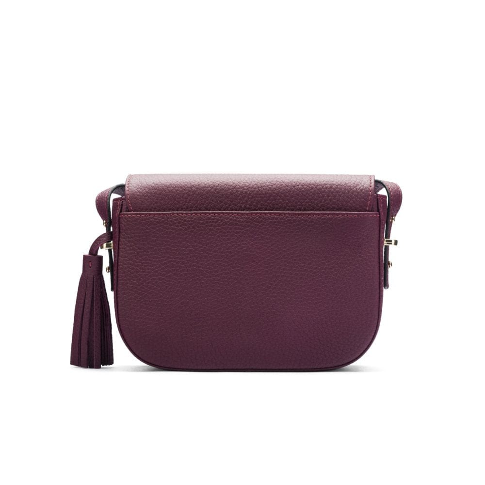 Leather saddle bag, purple, back