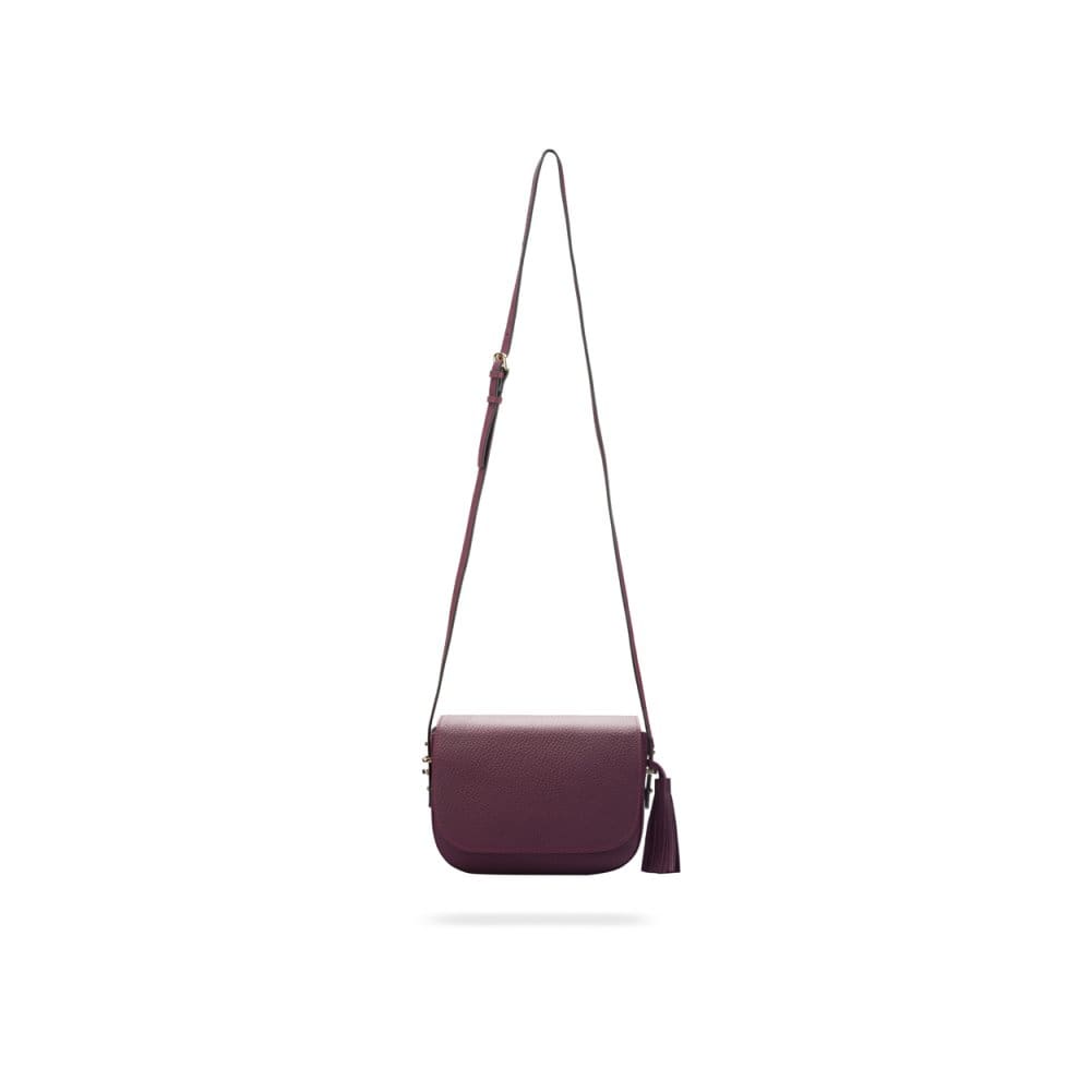 Leather saddle bag, purple, with shoulder strap