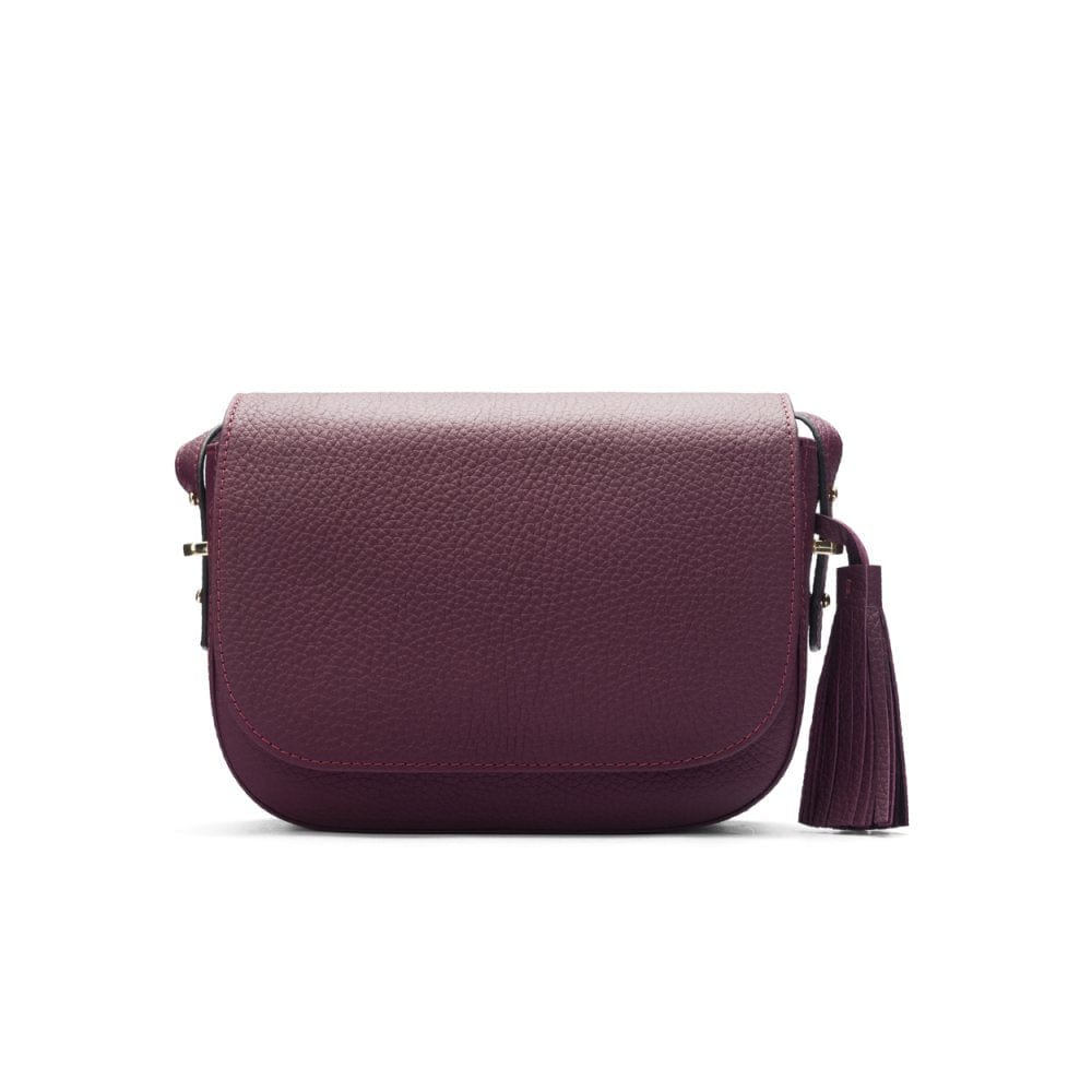 Leather saddle bag, purple, front