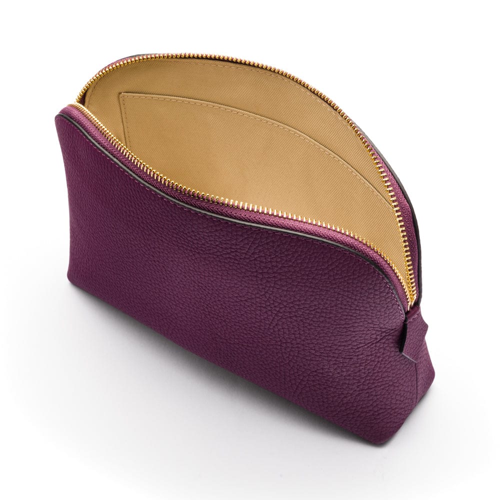 Leather cosmetic bag, purple, inside