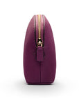 Leather cosmetic bag, purple, side profile