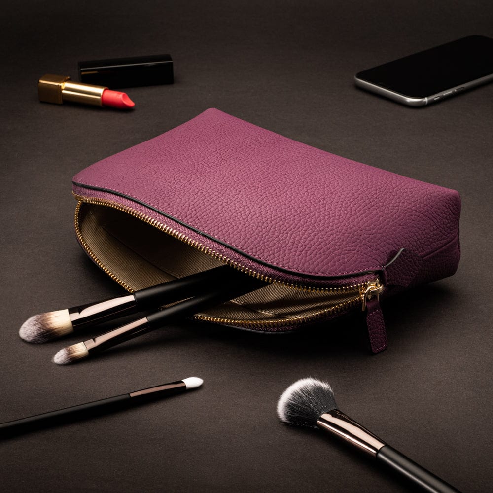 Leather cosmetic bag, purple, lifestyle