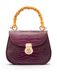 Bamboo handle bag, purple croc, front view