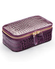 Rectangular zip around jewellery case, purple croc, front