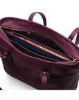 Women's leather 13" laptop workbag, purple, open