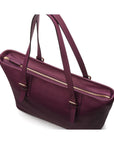 Women's leather 13" laptop workbag, purple, zip closure