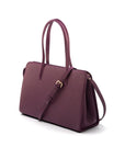 Ladies' leather 15" laptop handbag, purple, with shoulder strap