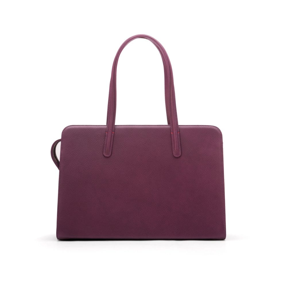 Ladies' leather 15" laptop handbag, purple, front 