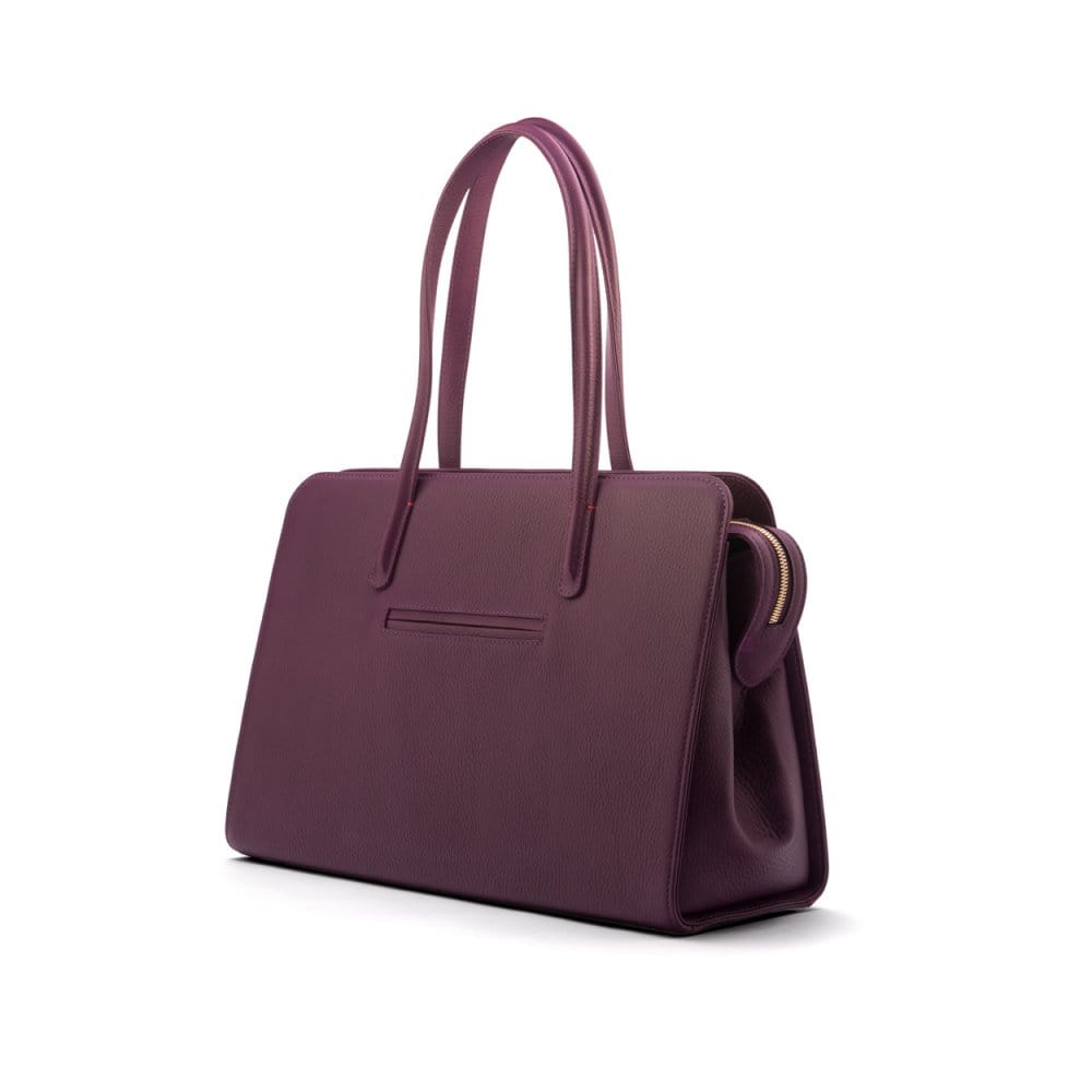 Ladies' leather 15" laptop handbag, purple, back view