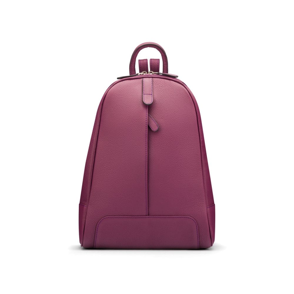 Ladies leather backpack, purple, front view
