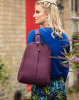 Ladies leather backpack, purple, lifestyle