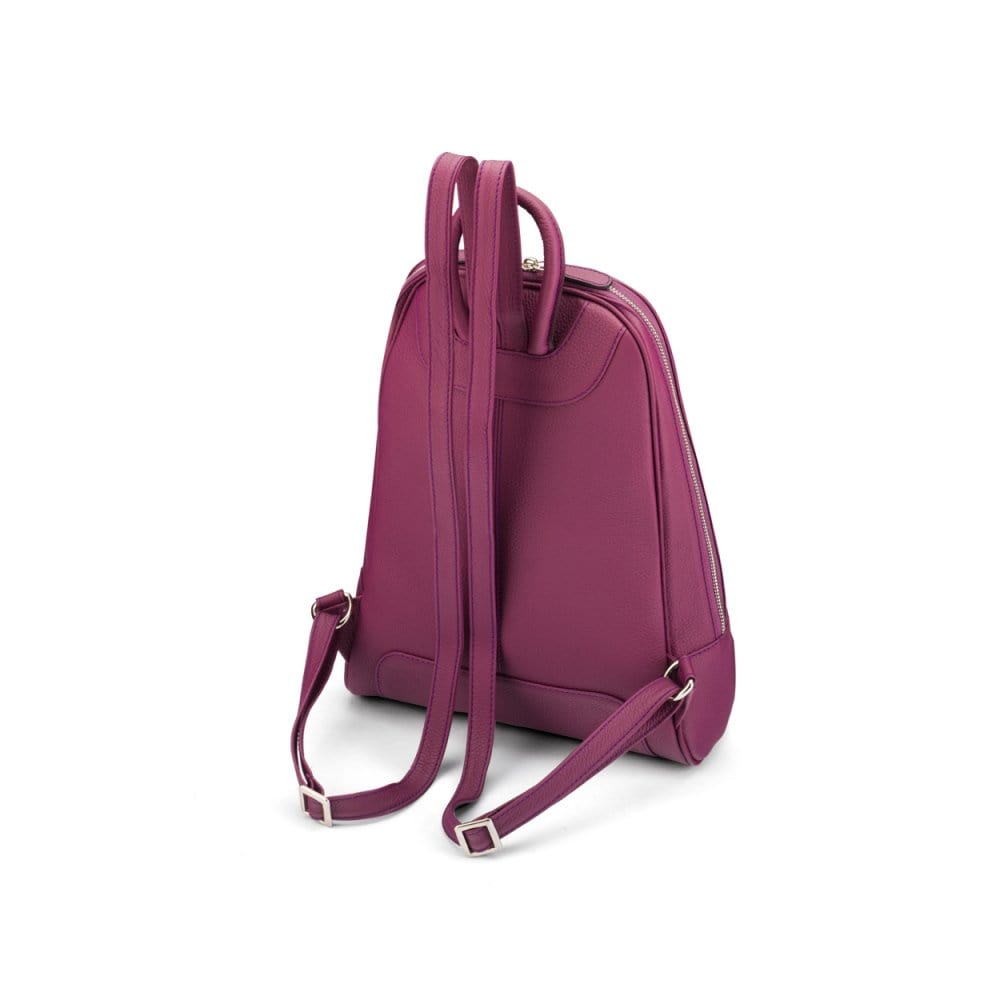 Ladies leather backpack, purple, rear view