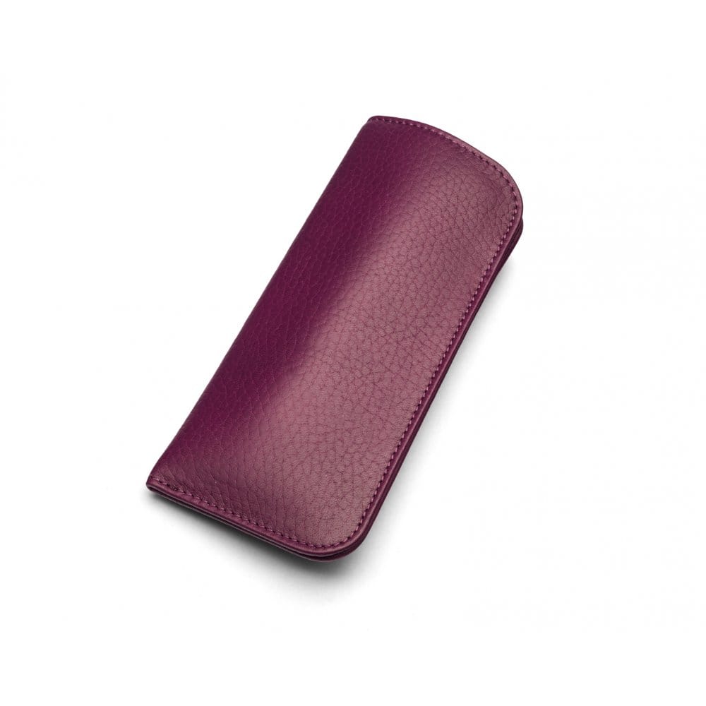 Large leather glasses case, purple, front
