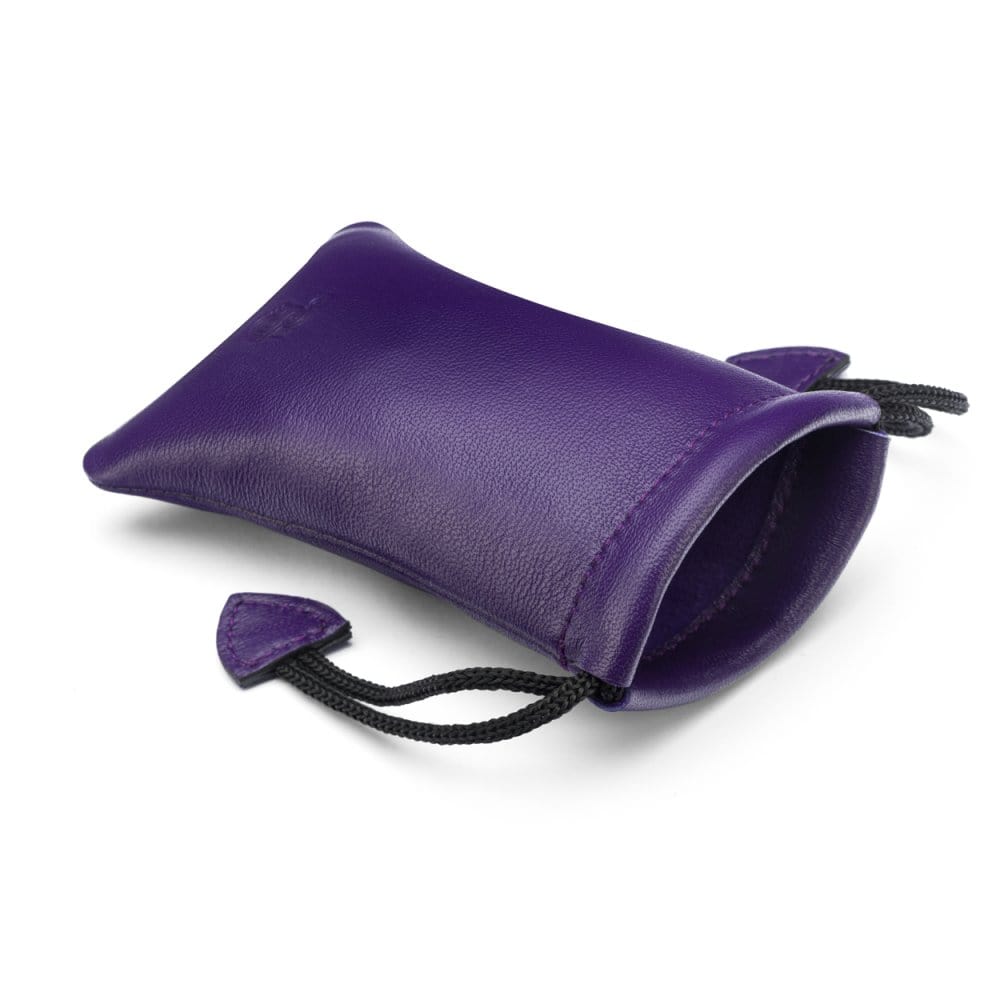 Purple Leather Drawstring Coin Pouch