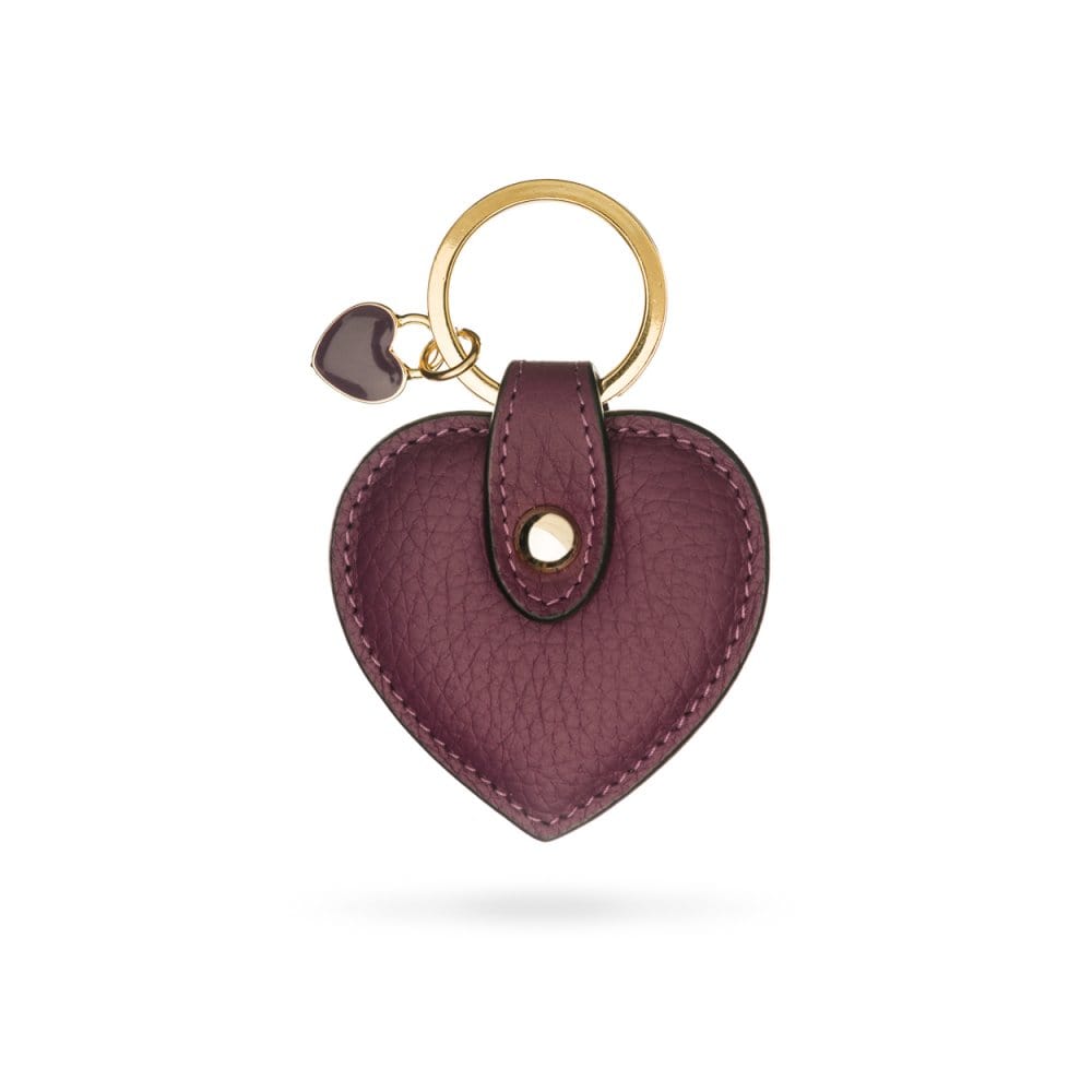 Leather heart shaped key ring, purple, front