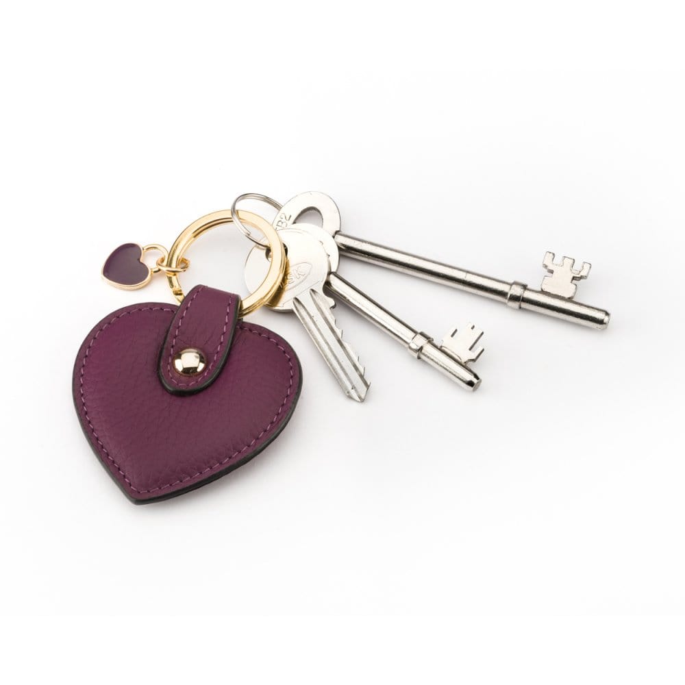 Leather heart shaped key ring, purple