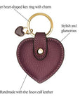 Leather heart shaped key ring, purple, features