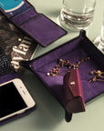 Leather lipstick case, purple, lifestyle