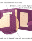 Mini leather passport photo frame, purple, 60 x 40mm, features