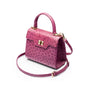 Mini ostrich leather Morgan Bag, top handle bag, purple, side view