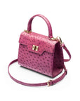 Mini ostrich leather Morgan Bag, top handle bag, purple, side view