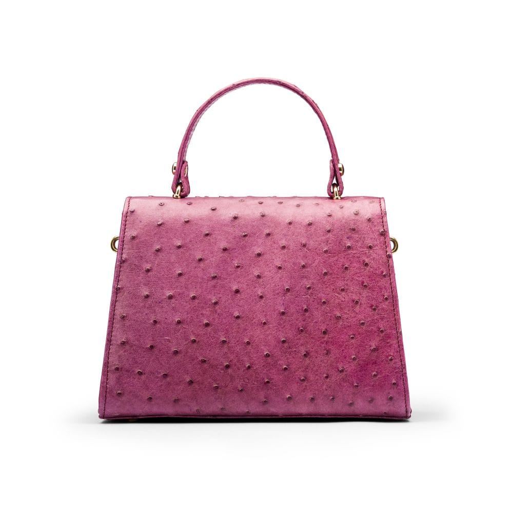 Ostrich leather top handle bag, purple, back