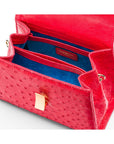 Ostrich leather top handle bag, red, inside