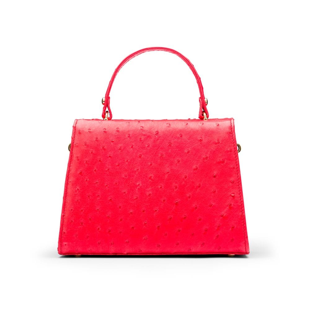 Ostrich leather top handle bag, red, side