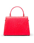 Ostrich leather top handle bag, red, side