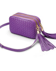 Woven leather camera bag, purple, side