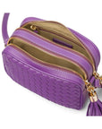 Woven leather camera bag, purple, inside