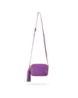 Woven leather camera bag, purple, long shoulder strap