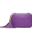 Woven leather camera bag, purple, front