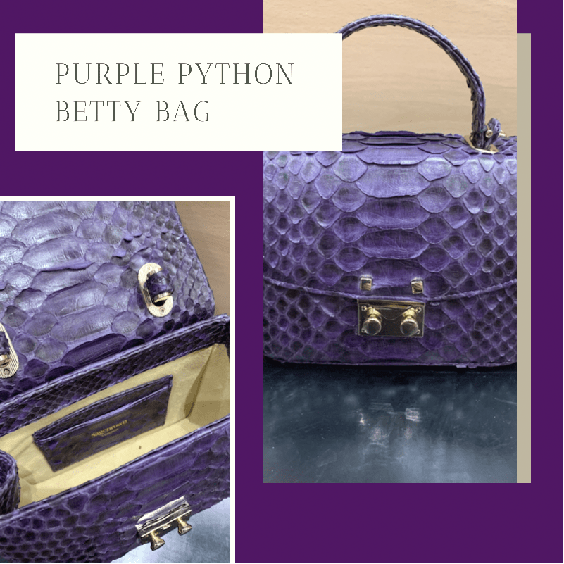 Small real python top handle bag, purple