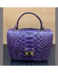 Small real python top handle bag, purple, front