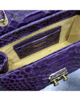 Small real python top handle bag, purple, inside