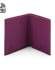 RFID leather wallet with 4 CC, purple, open