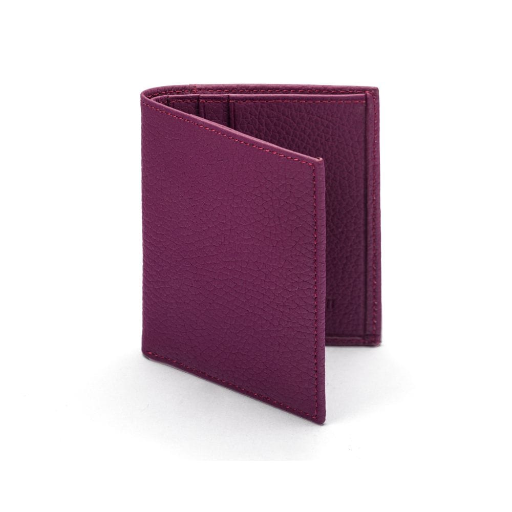 RFID leather wallet with 4 CC, purple, front