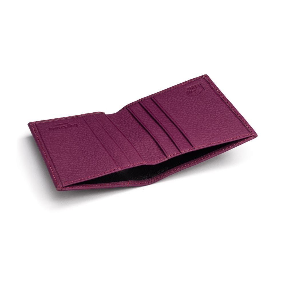 RFID leather wallet with 4 CC, purple, inside