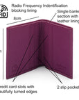 RFID leather wallet with 4 CC, purple, features