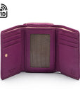 RFID blocking leather tri-fold purse, purple, inside