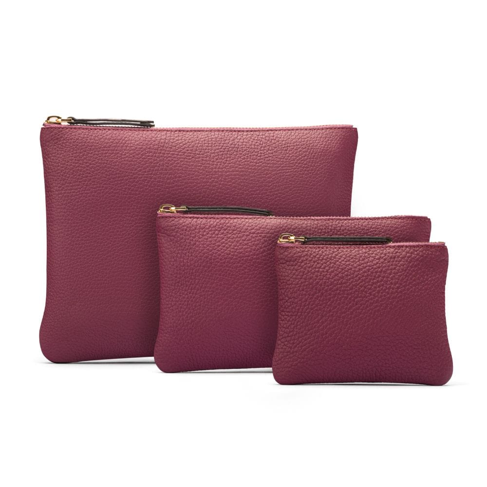 Set of 3 leather makeup bags, purple, all sizes 