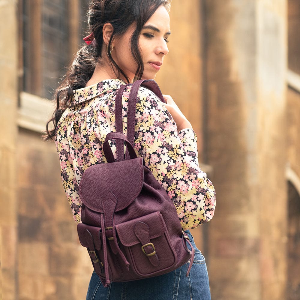 Small leather backpack, purple, lifestyle