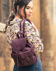 Small leather backpack, purple, lifestyle