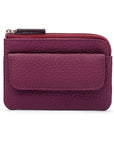 Small leather zip coin purse, purple, front