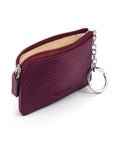 Small leather zip coin purse, purple, back