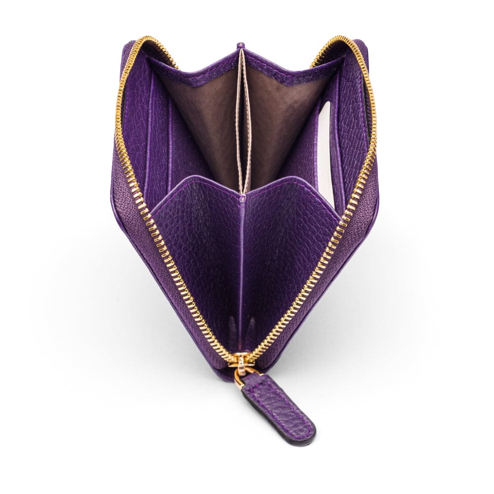 Small zip around purse, purple, open view