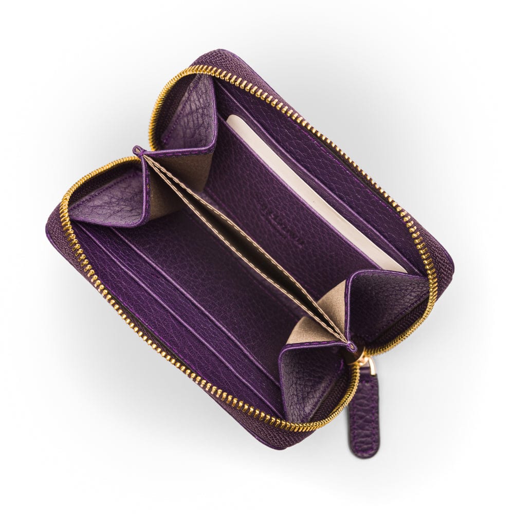 Small zip around purse, purple, inside view