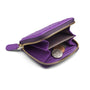 Small zip around woven leather accordion purse, purple, inside