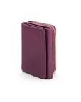 RFID blocking leather tri-fold purse, purple, front